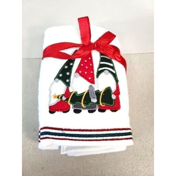 NEW Set Of 2 Jingles & Joy Christmas Gnome Hand Towels Gnomes - Picture 2 of 2